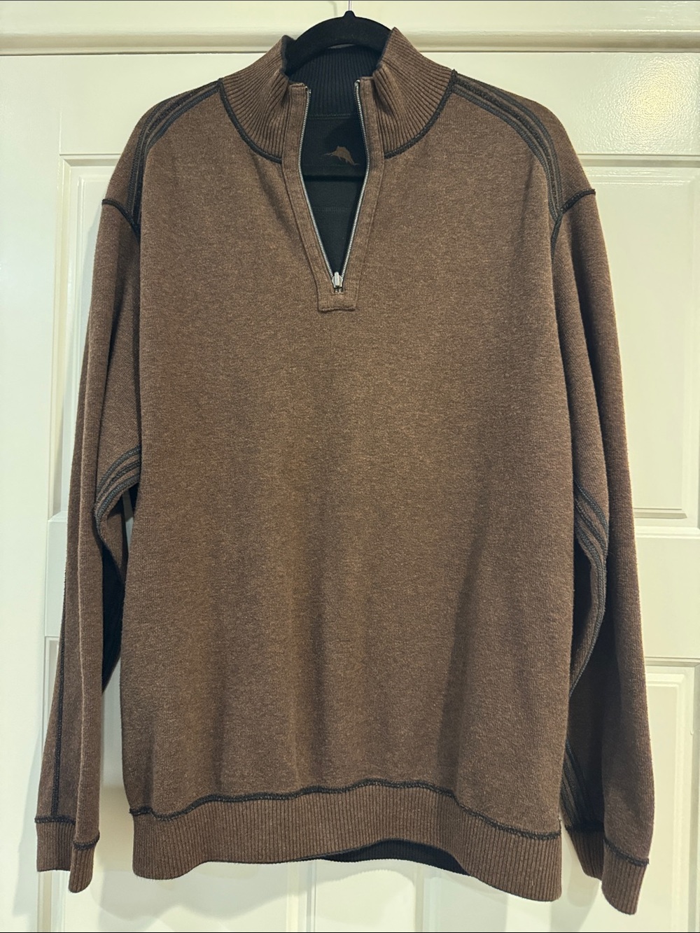 Tommy Bahama Brown and Black Reversible Half-Zip Sweater